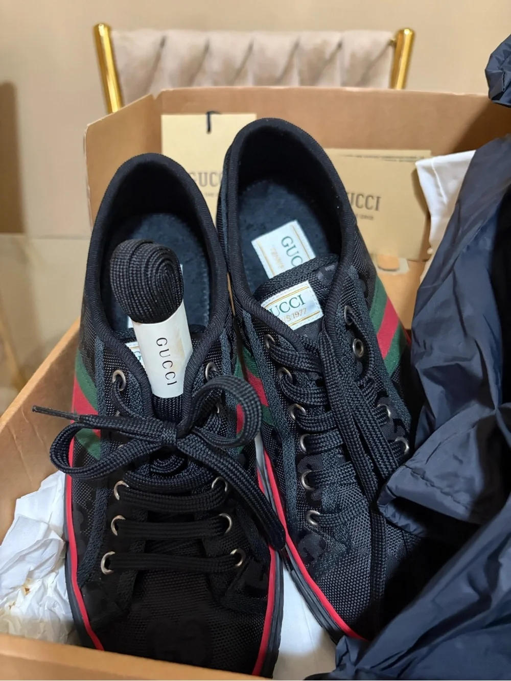 Gucci Black Low-Top Sneakers with Red & Green Web Stripe